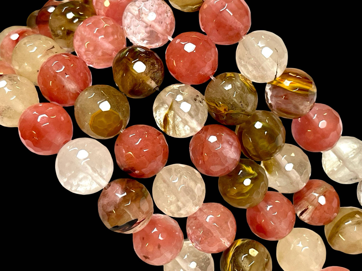 14mm Cherry Quartz Gemstone Faceted Round Beads Strand