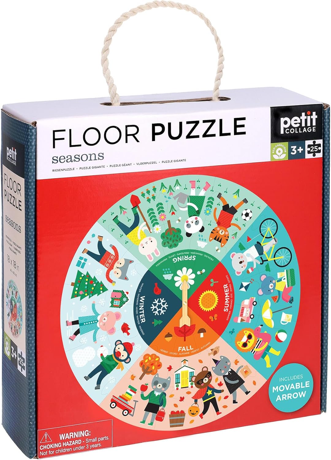 Petit Collage: Seasons Floor Puzzle - Learn The Four Seasons - Includes 25 Jumbo Pieces and a Moveable Hand to Point to a New Season - Great for Ages 3+