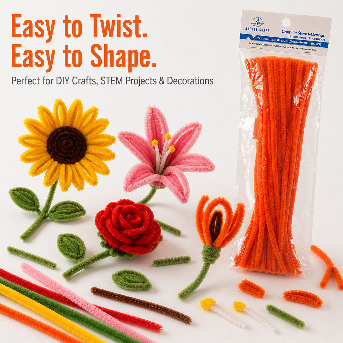 Chenille Stems, 25ct, 14 Color Options