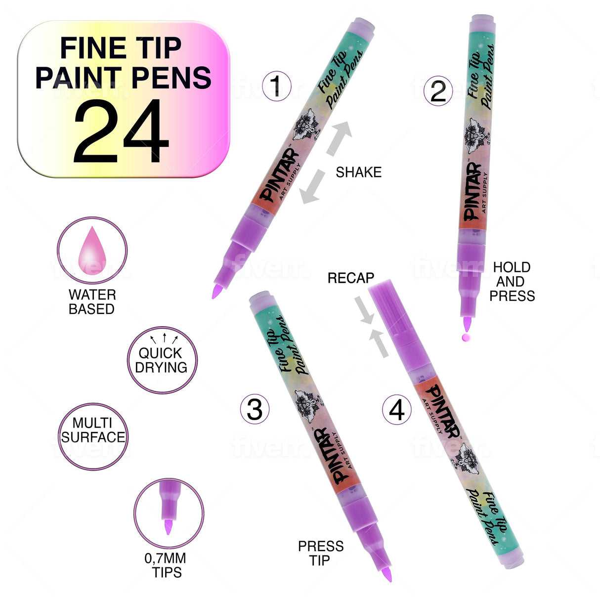 Pintar Acrylic Paint Markers - 24 Pack With 0.7 mm Tips