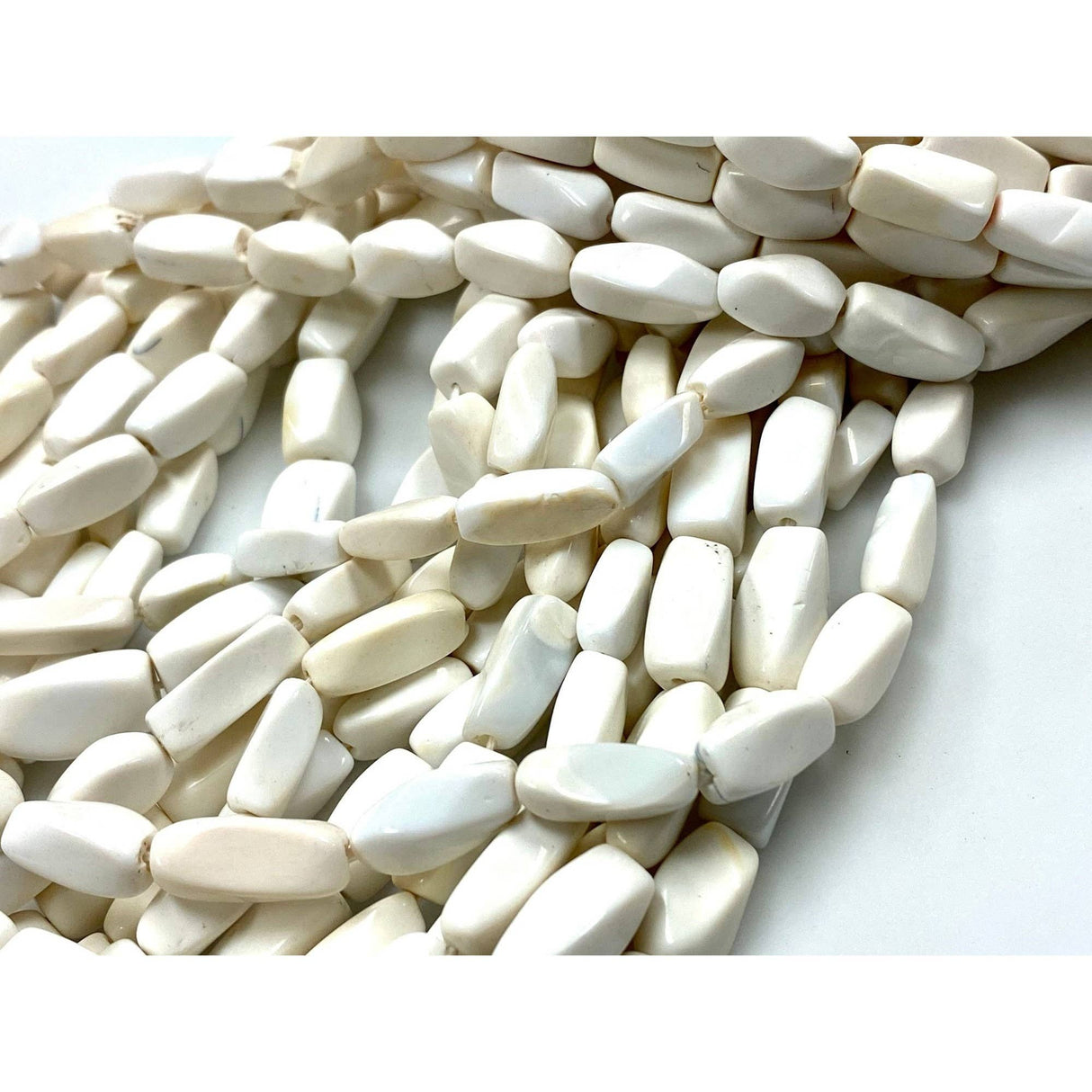 White Opal Gemstone Twisted Shape Beads Strand 10x6mm