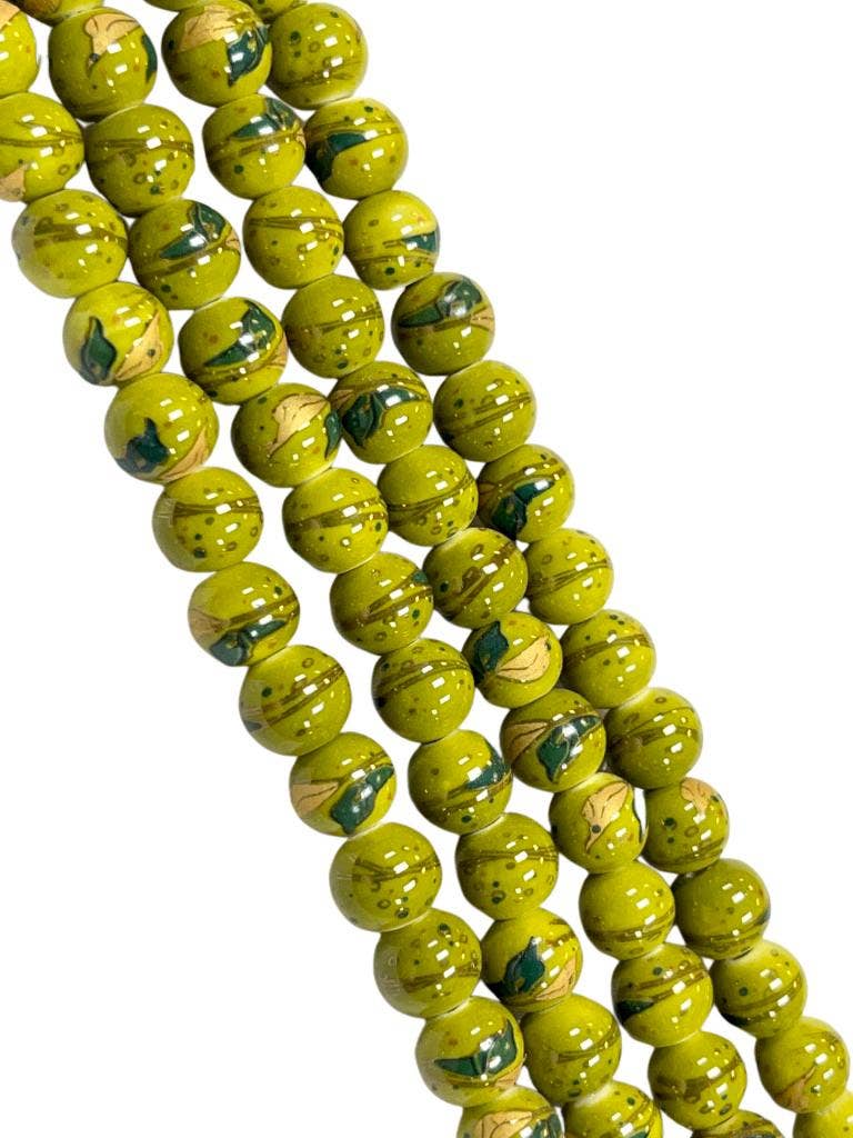 8mm Floral Porcelain Beads Strands, 8mm Ceramic Round