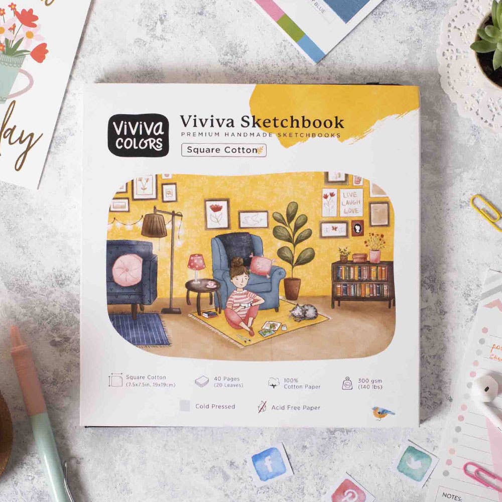Square Cotton Sketchbook | Watercolor Paper | 300 GSM