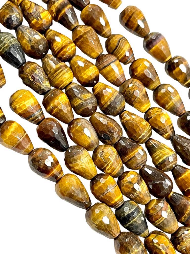 Tiger Eye Gemstone Faceted Drops Beads Strand 15x10mm