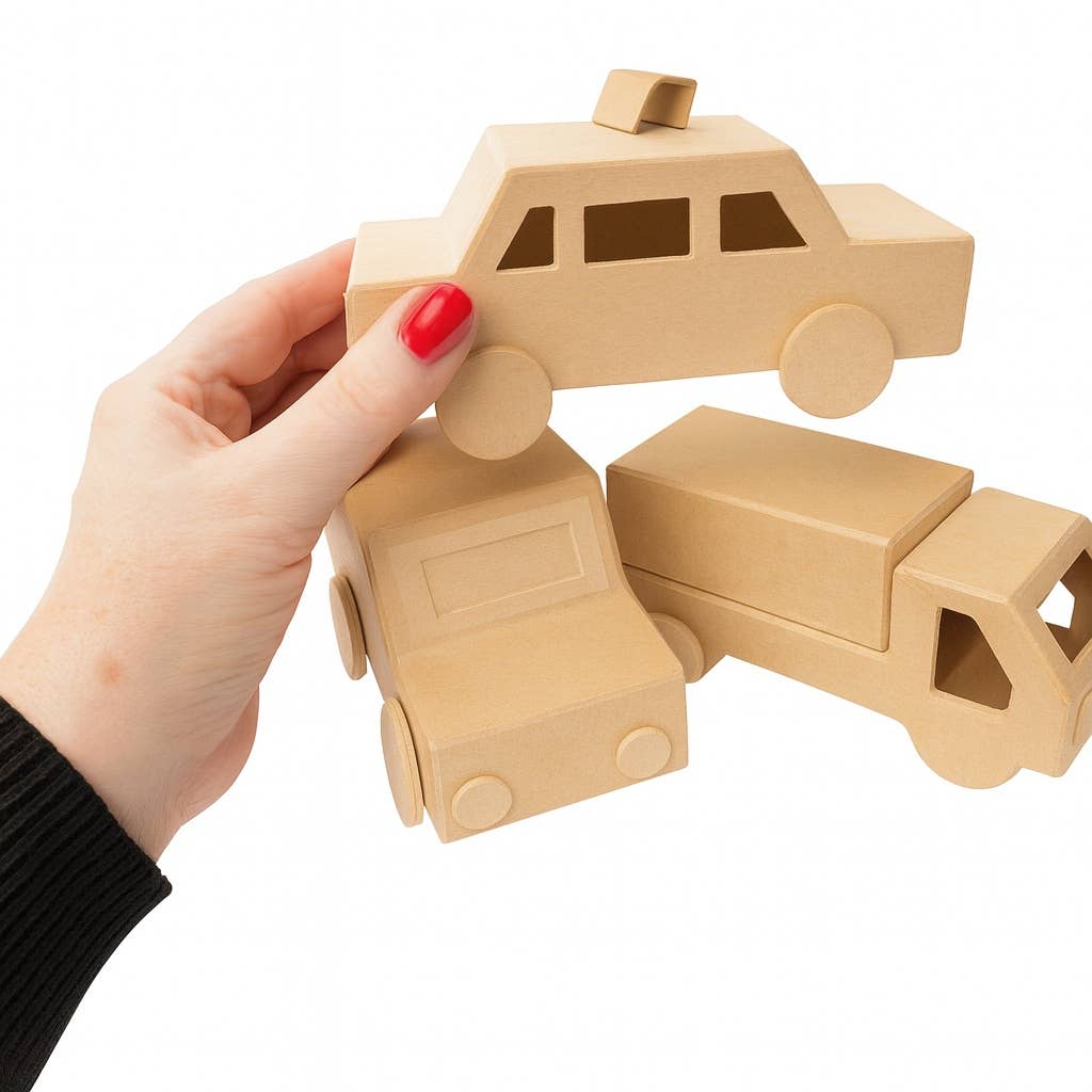 Set of 3 Paper Mache Taxi Car and Trucks