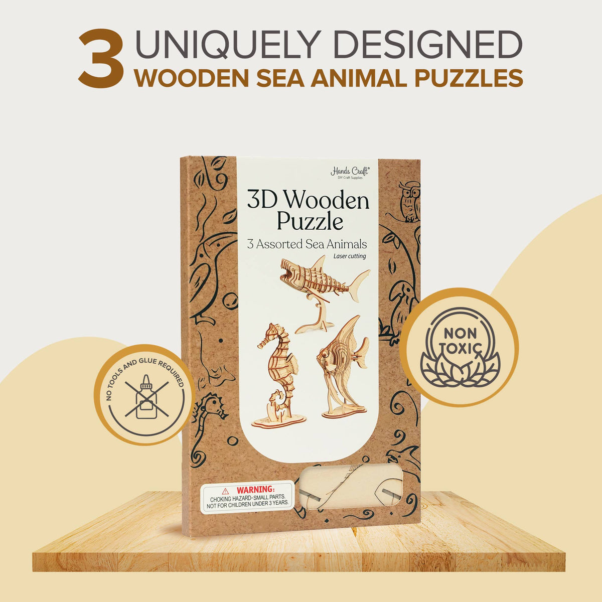 3D Laser Cut Wooden Puzzle Bundle Pack: Sea Animals