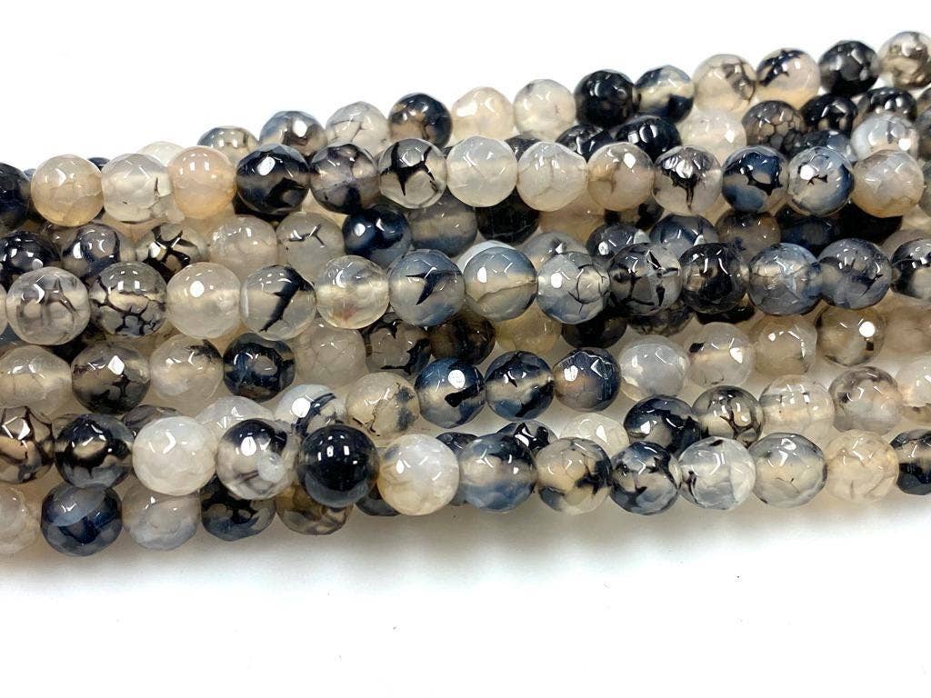 Black Dragon Vein Agate Gemstone Round Beads Strands 8mm