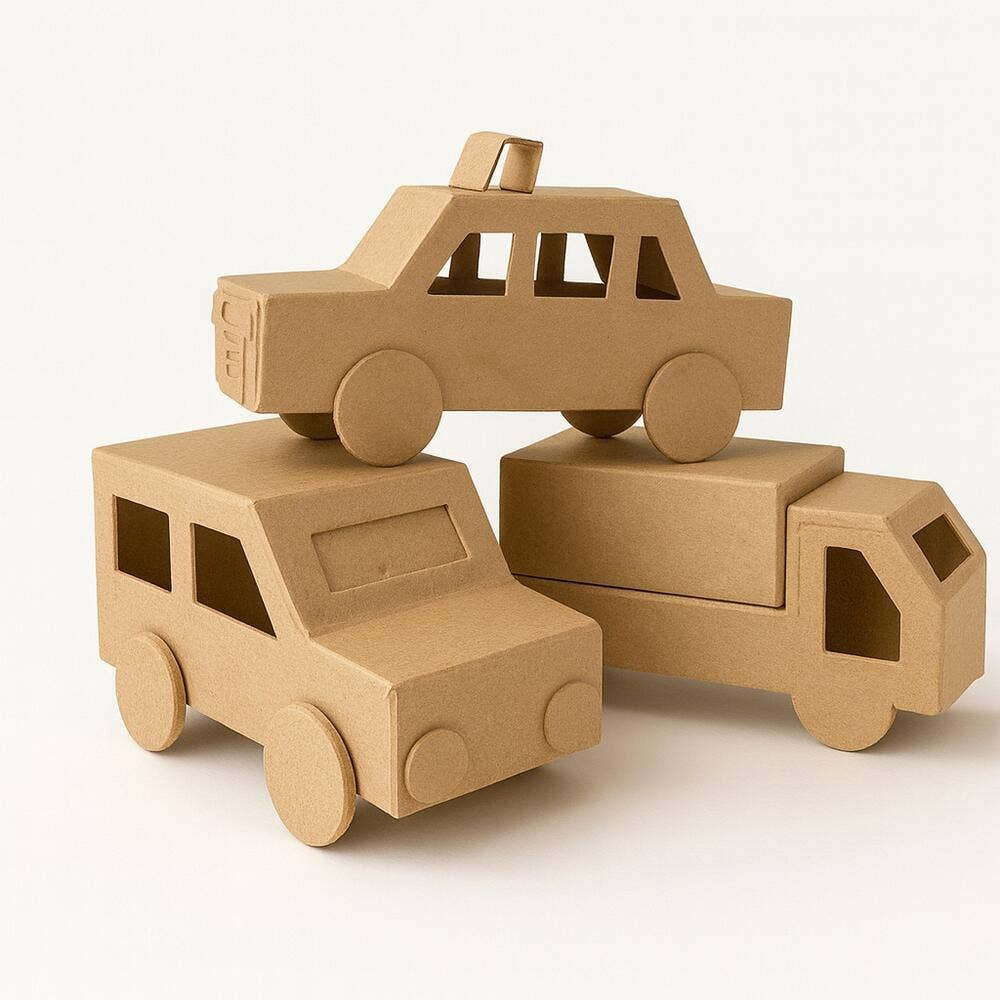 Set of 3 Paper Mache Taxi Car and Trucks