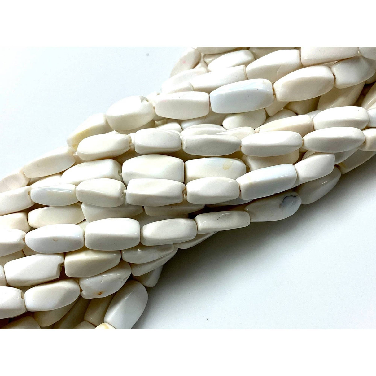 White Opal Gemstone Twisted Shape Beads Strand 10x6mm