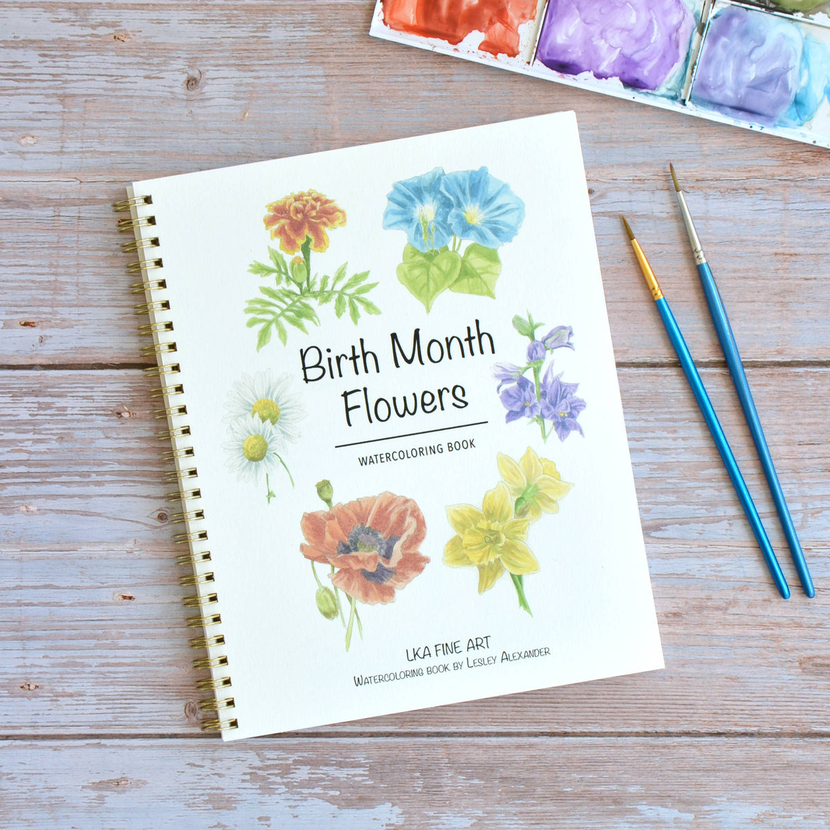 Watercolor workbook, Birth Month Flowers Watercoloring book