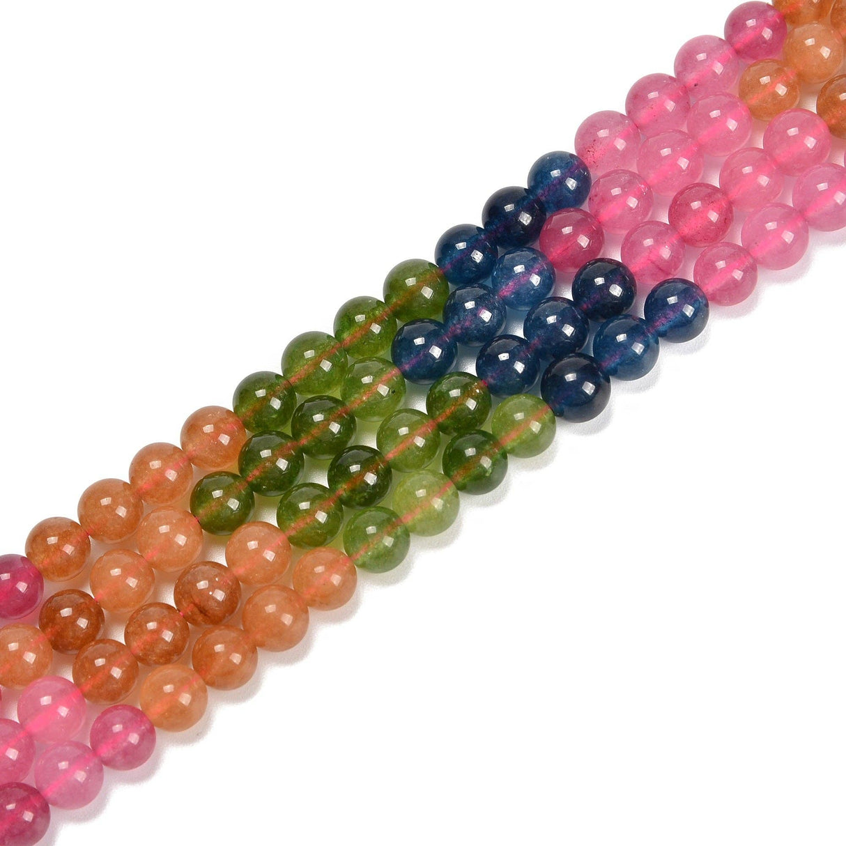 Chakra Rainbow Dyed Jade Smooth Round Beads 8mm 15.5''Strand