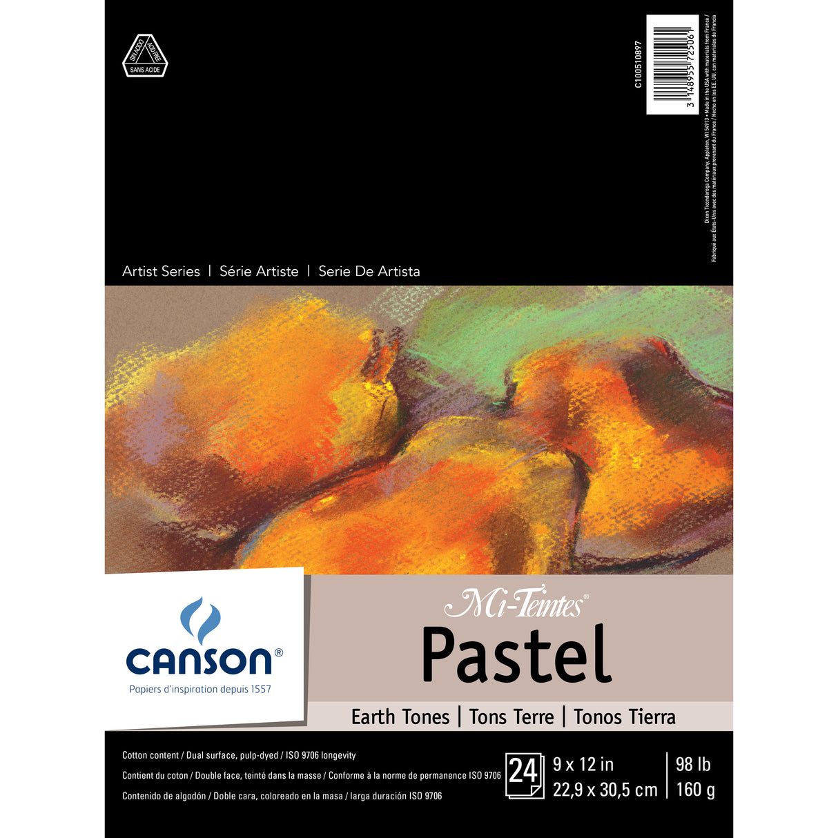 Canson Mi-Teintes Paper Pad, 9in x 12in, Earthtones, 24 Sheets/Pad
