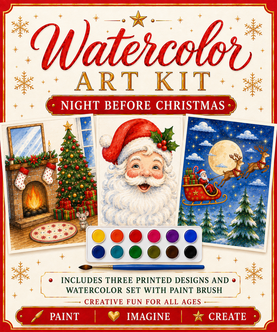 Watercolor Art Kit: Santa Night Before X-Mas Theme Designs