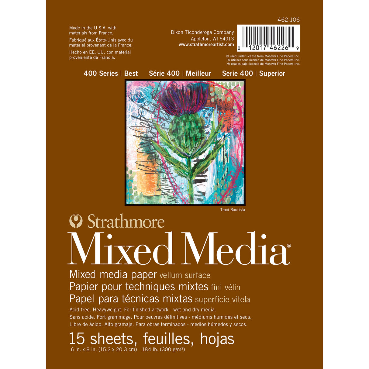 Strathmore Mixed Media Paper Pad, 400 Series, 15 Sheets, 6 in x 8 in