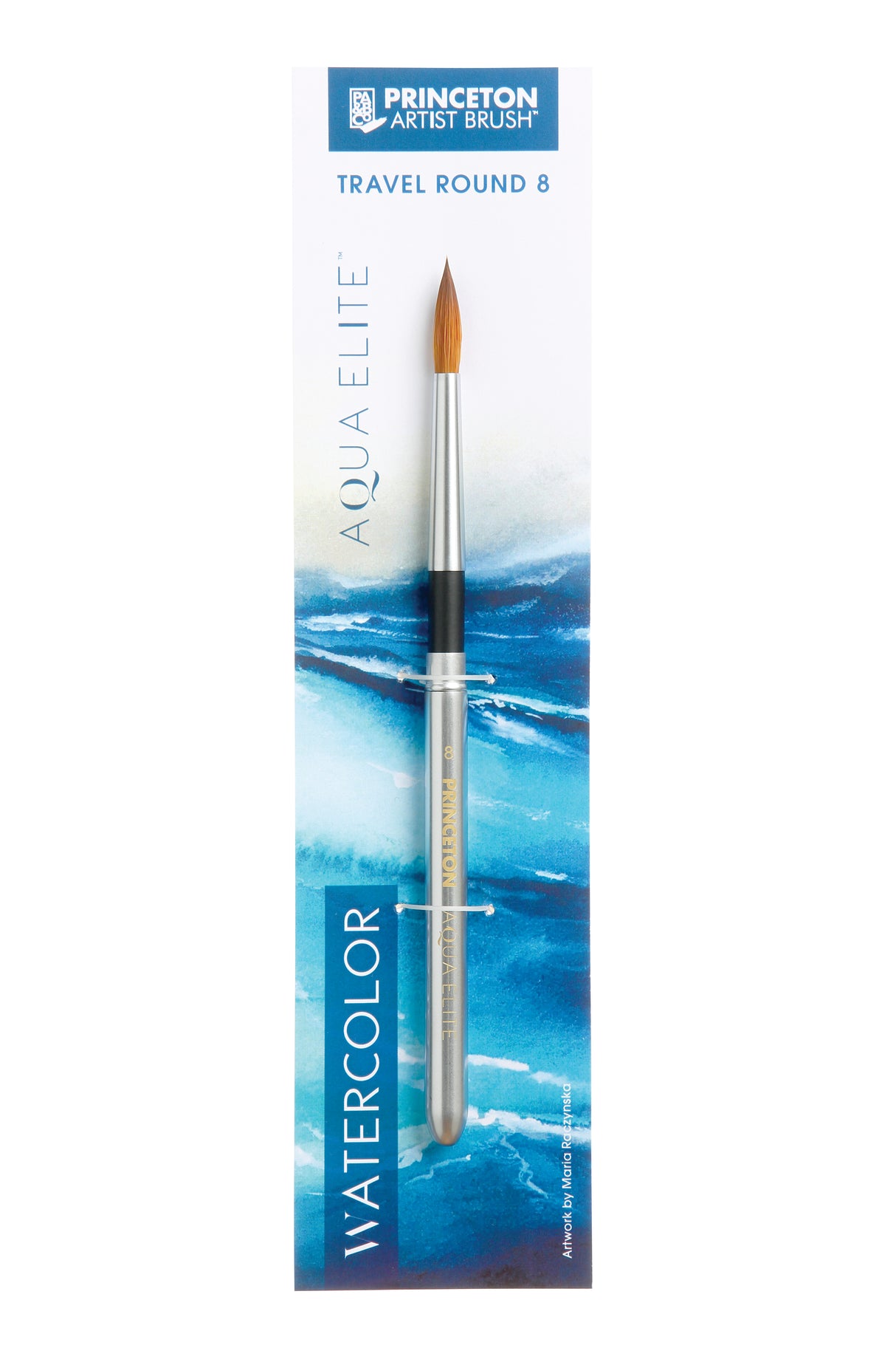Princeton Brush Aqua Elite Synthetic Kolinsky Sable Watercolor Brushes, Travel Round, 8