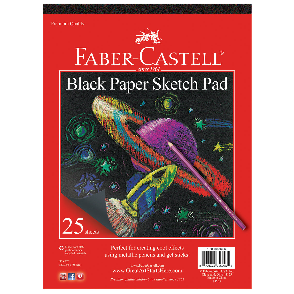 Faber-Castell Sketch Pad, 9 in x 12 in, Black, 40 Sheets./Pad
