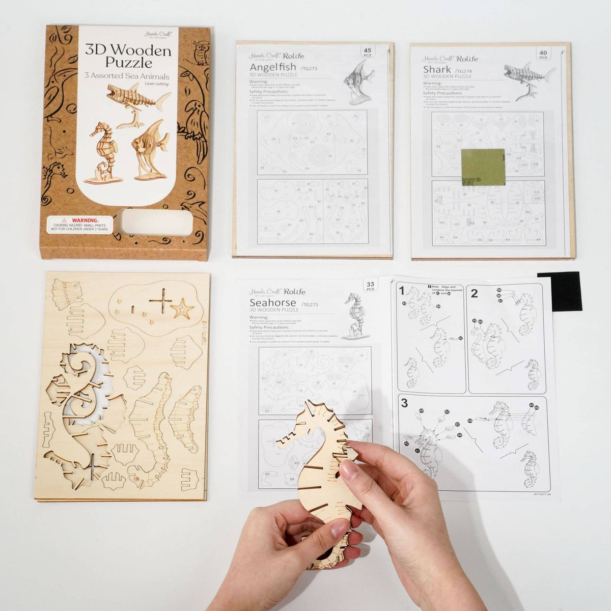 3D Laser Cut Wooden Puzzle Bundle Pack: Sea Animals