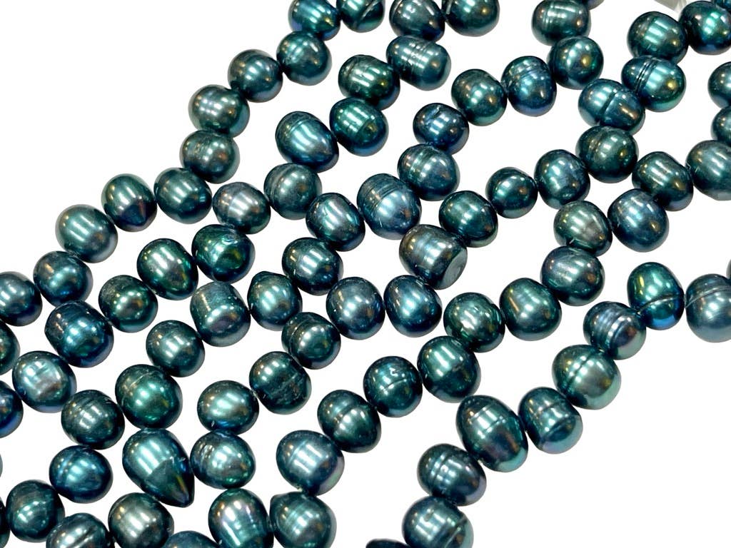 Peacock Teal Green Freshwater Pearl Gemstone Beads – 8mm
