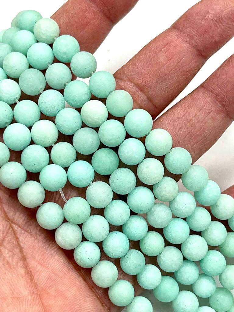 8mm Ocean Green Sponge Agate Smooth Matte Finish Beads