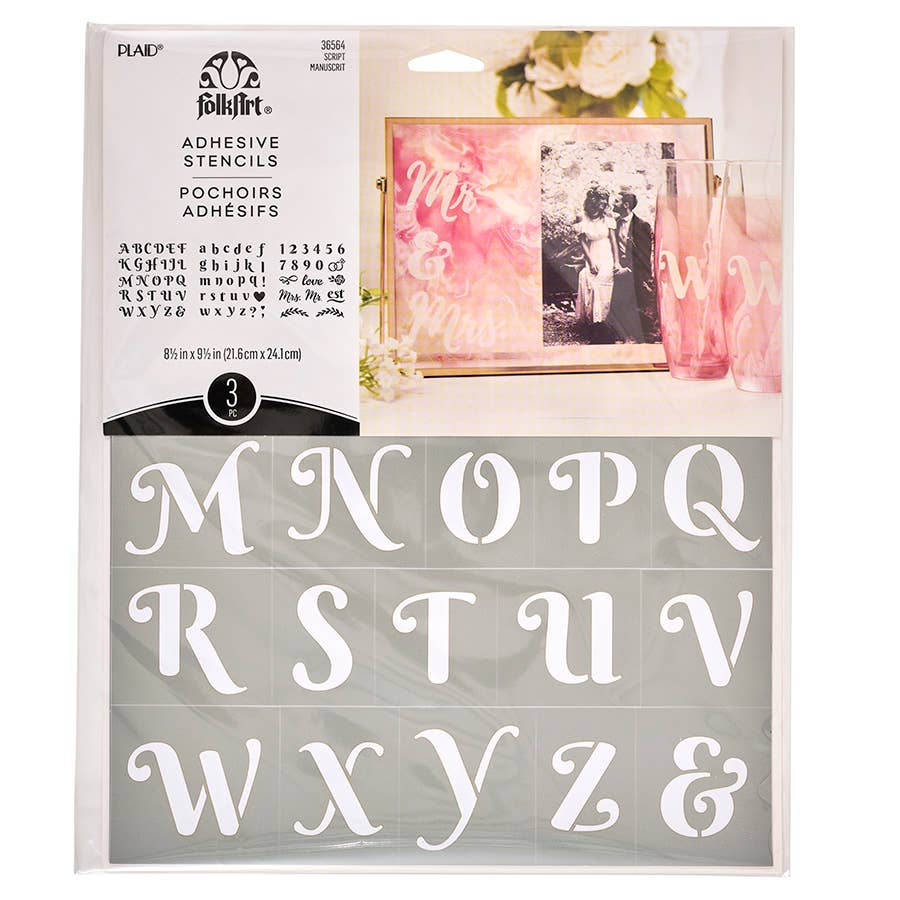 Folkart ® Script Adhesive Stencils - 3-Piece