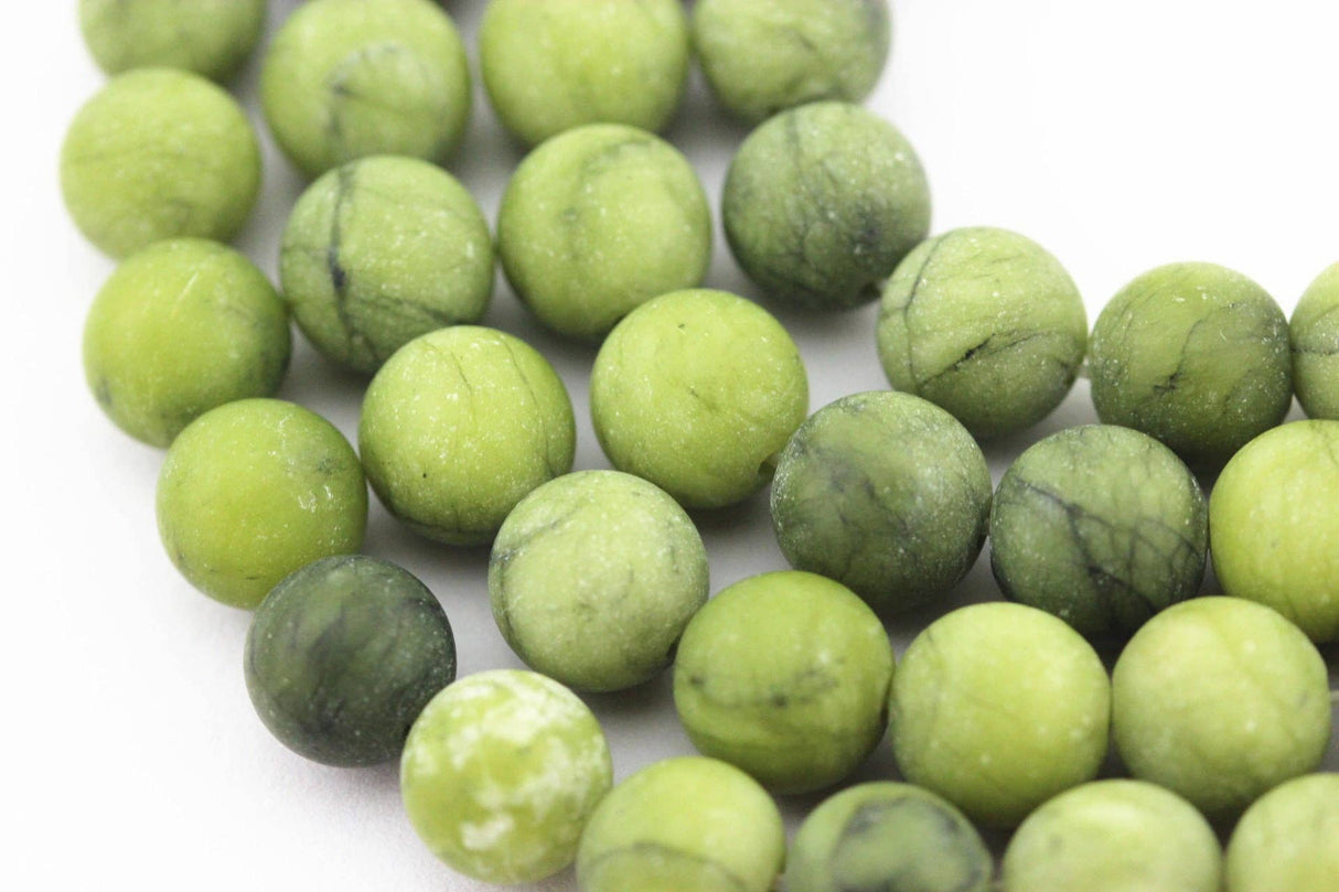 Natural Green Jade Matte Round Beads 8mm 15.5" Strand
