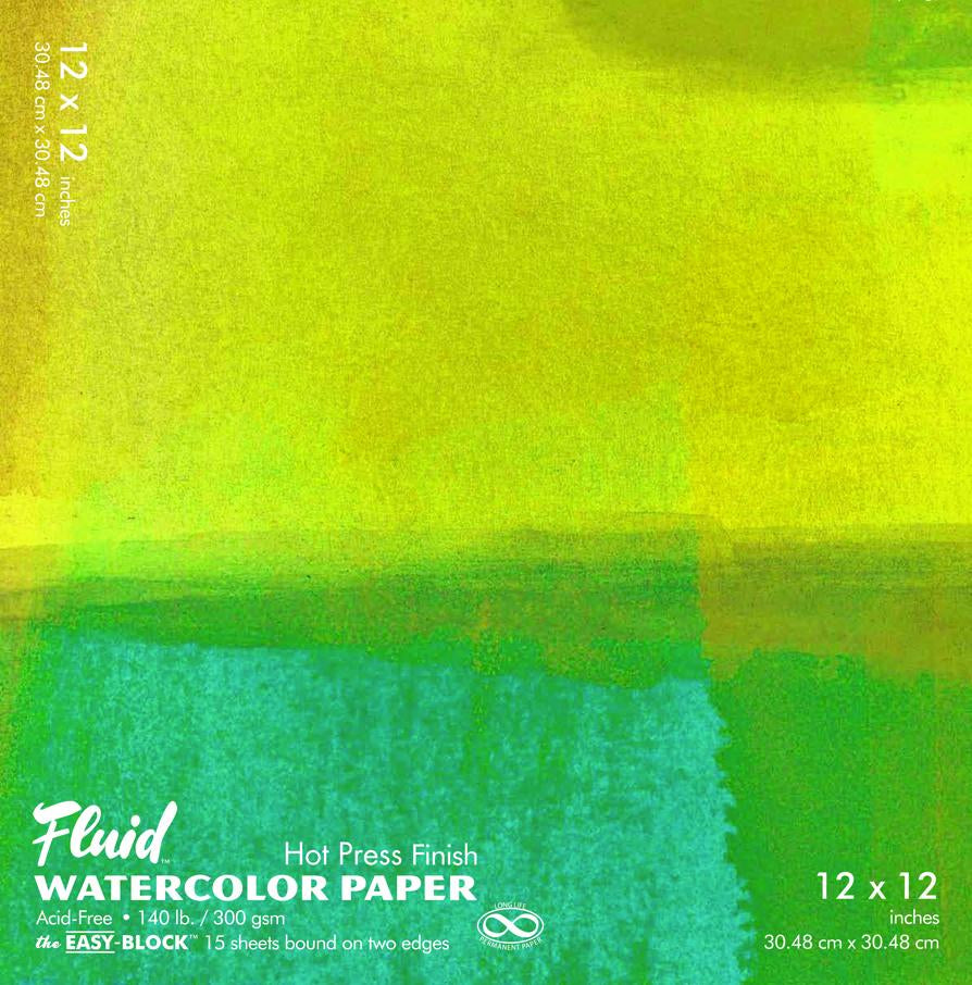 Global Art Fluid Watercolor Paper Block, Hot-Press, 12 in x 12 in 15 Sheets/Pad