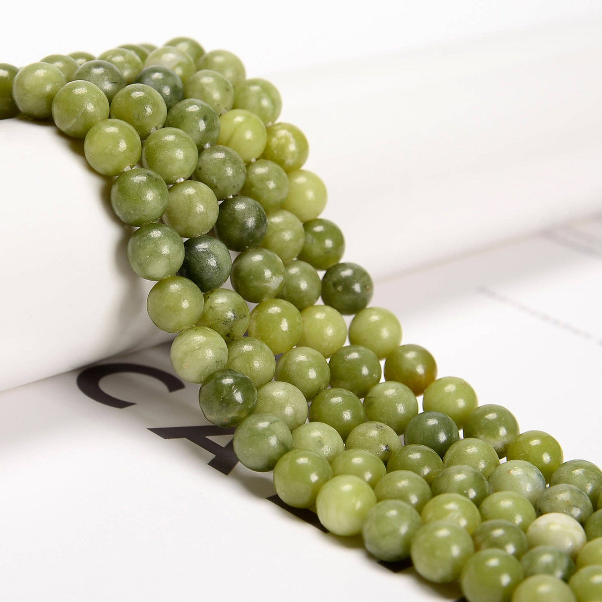 Natural Chinese Green Jade Smooth Round Beads 8mm 15.5'' Strand