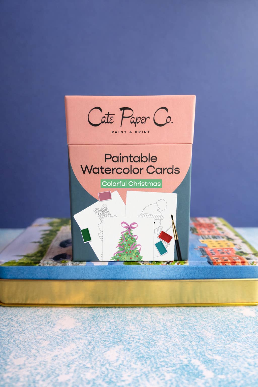 Paintable Watercolor Card Deck - Colorful Christmas