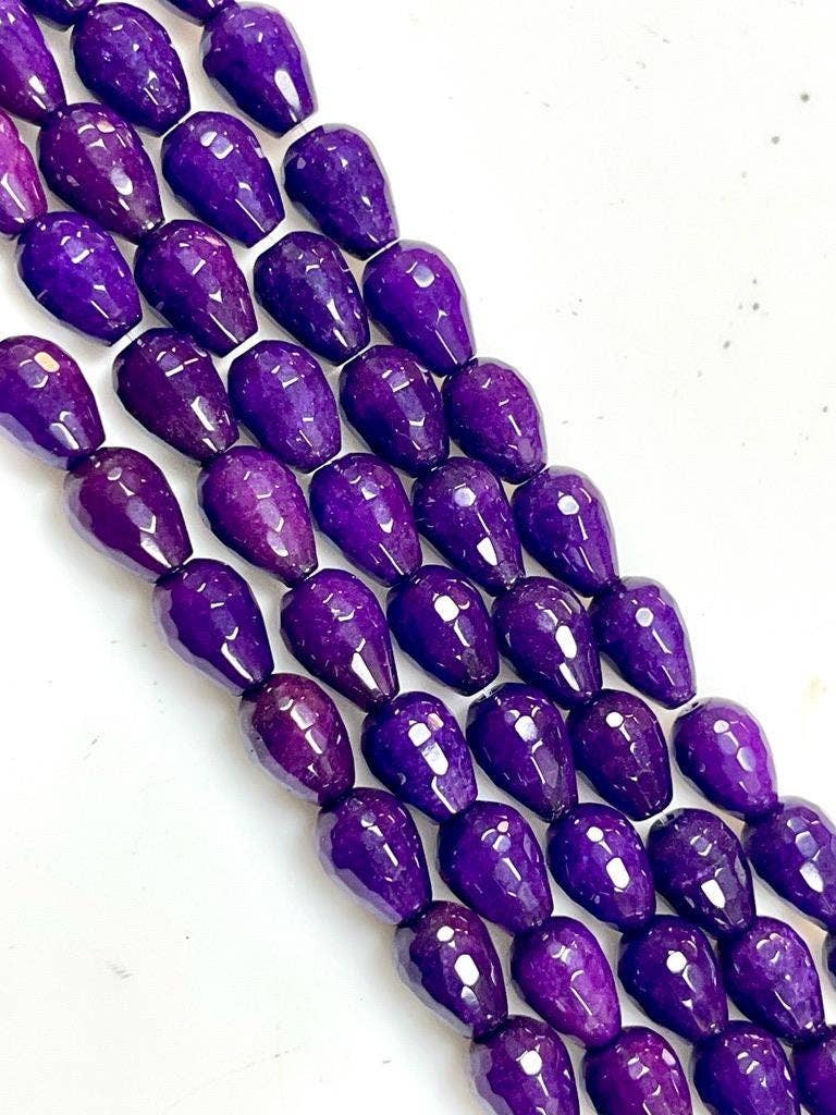 Purple Sugilite Agate Gemstone Faceted Teardrop Beads Strand