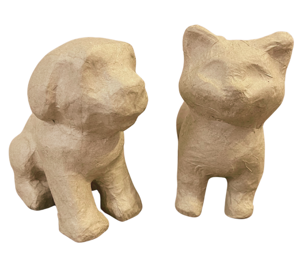 Unfinished Paper Mache Puppy Dog & Cat Pet Figurines