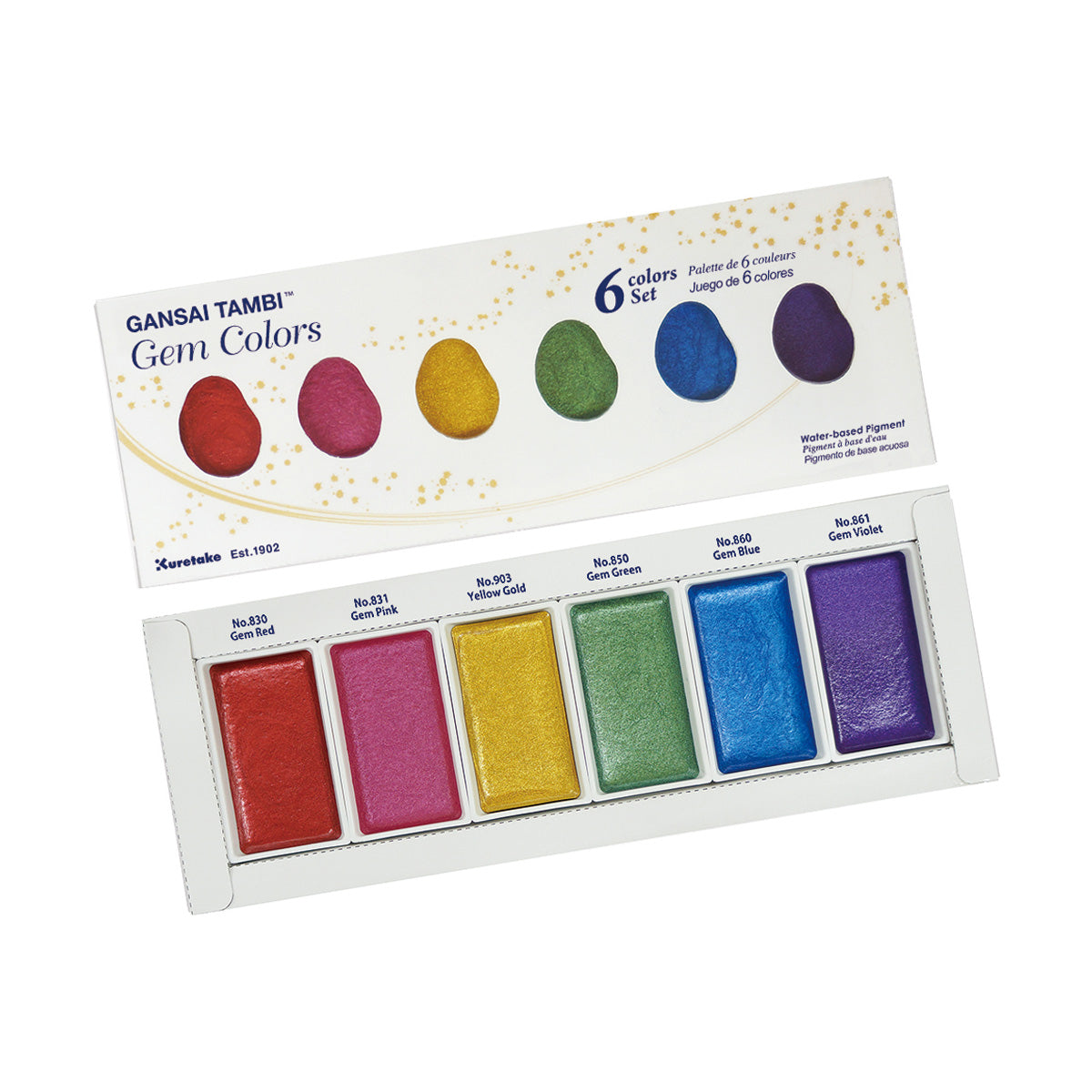 Kuretake Zig Gansai Tambi Metallic Watercolor Set, 6-Colors, Gem