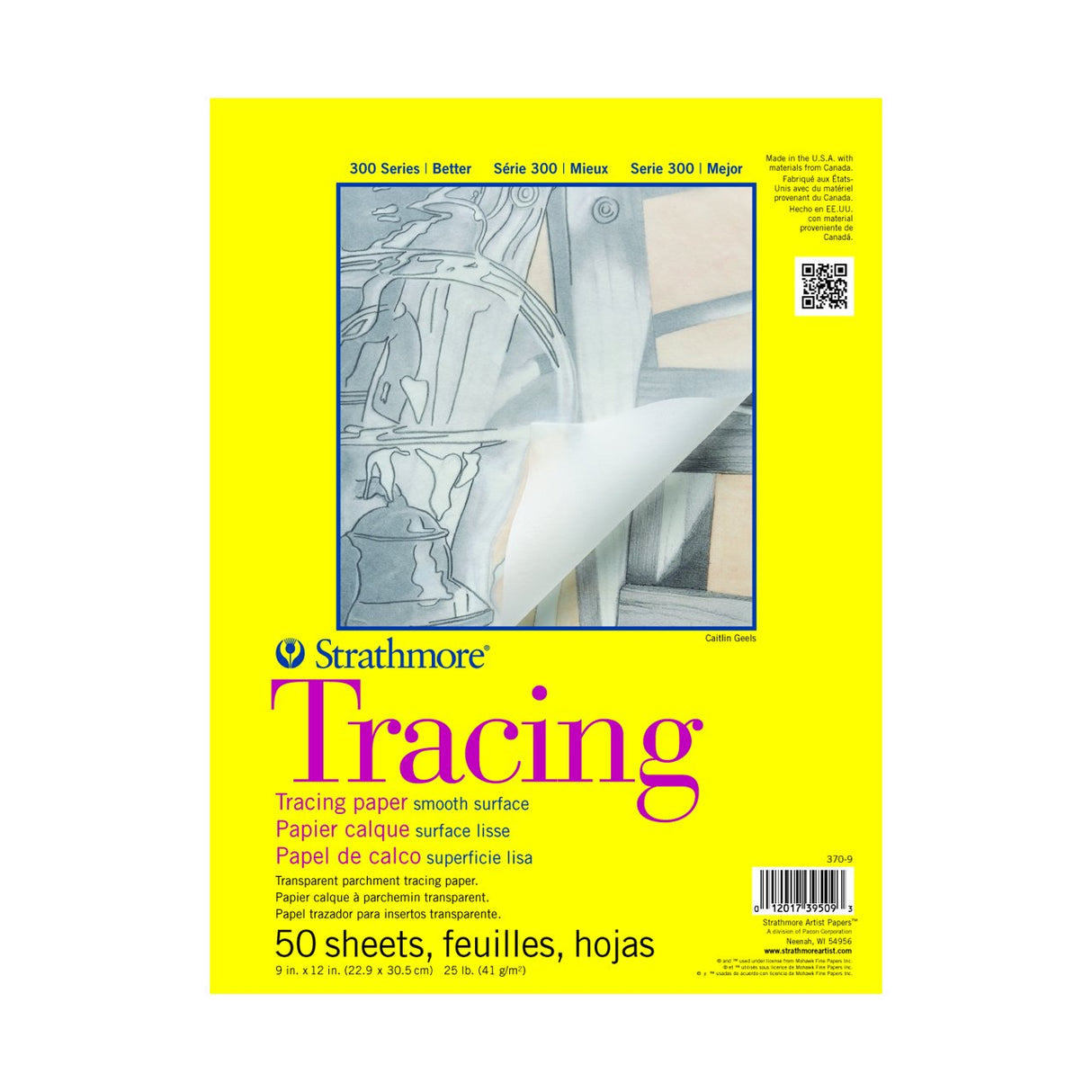 Strathmore Tracing Paper Pad, 300 Series, Tape-Bound, 50 Sheets, 11 in x 14 in in