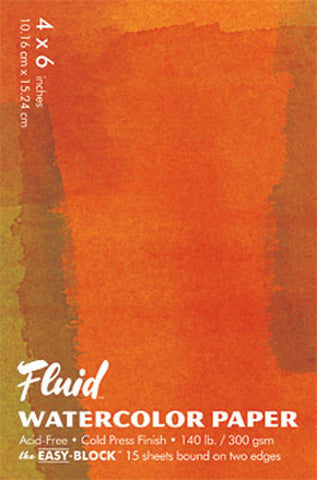 Global Art Fluid Watercolor Paper Block, Cold-Press, 4" x 6 " 15 Shts./Pad