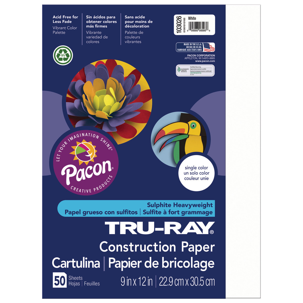 Pacon Tru-Ray Construction Paper, 50 Sheets, 9 in. x 12 in., White