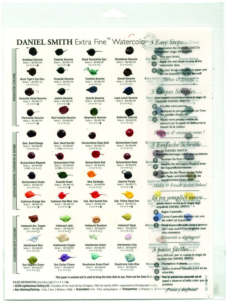 Daniel Smith Extra Fine Watercolor Dot Try-It Cards, 66 Colors