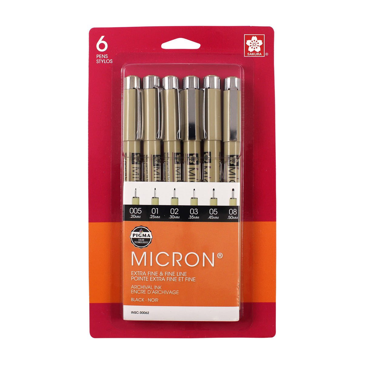 Sakura Pigma Micron Pen Set, Black Ink, 6-Pen Set (005, 01, 02, 03, 05, 08)