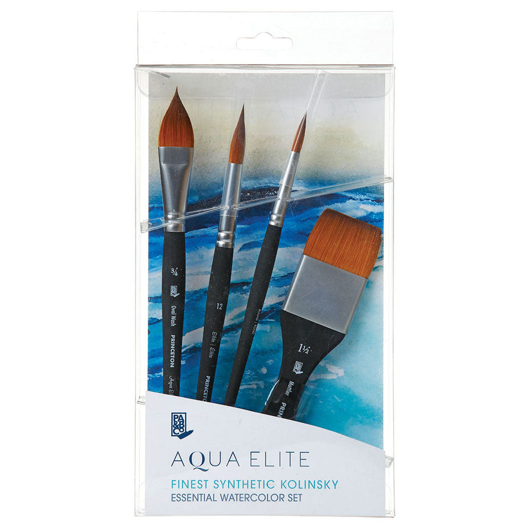 Princeton Brush Aqua Elite Synthetic Kolinsky Sable Watercolor Brushes, Boxed Set