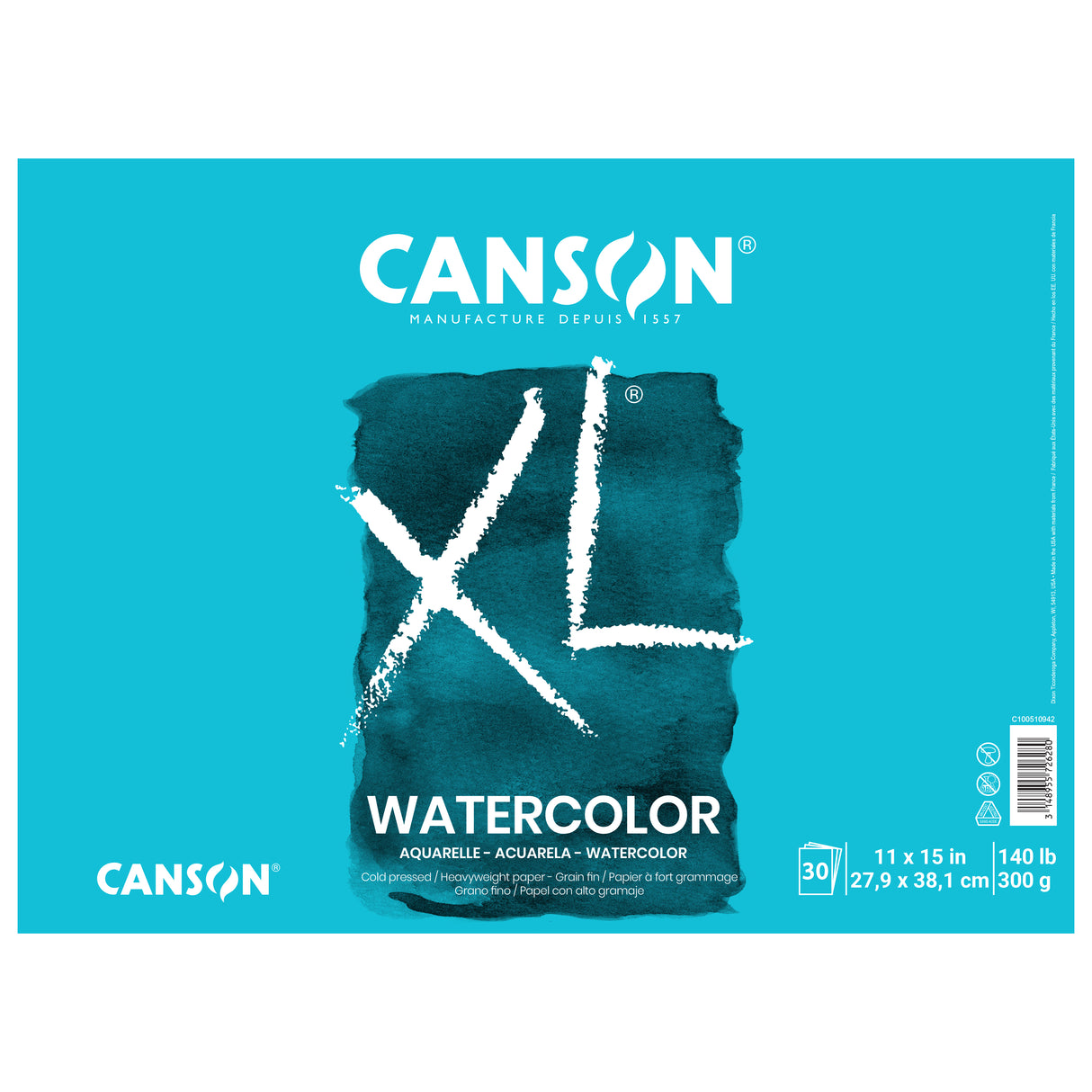 Canson XL Watercolor Pad, 30 Sheets, 11 in x 15 in