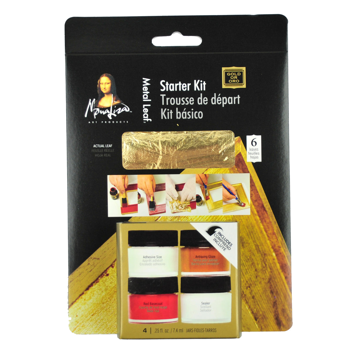 Mona Lisa Gold Leaf Starter Kit, 4-Pieces plus Gold Leaf Sheet