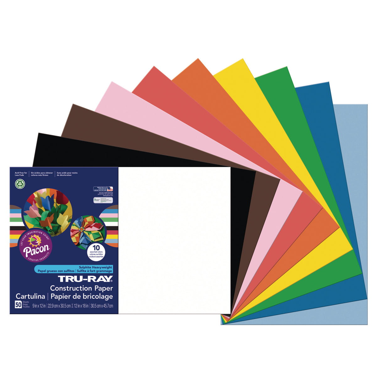 Pacon Tru-Ray Construction Paper, 50 Sheets, 12 in., x 18 in., Assorted Colors