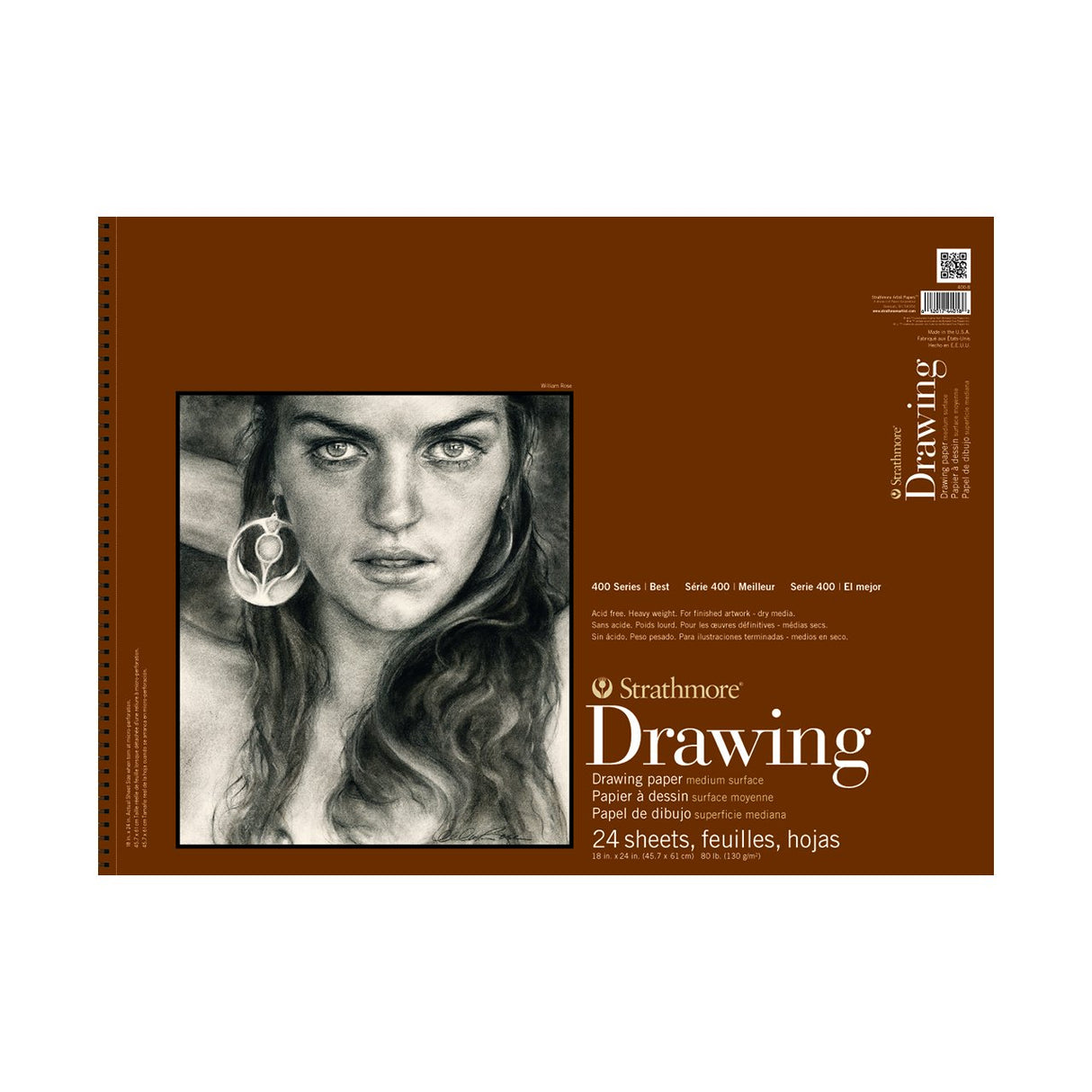 Strathmore Drawing Paper Pad, 400 Series, 24 Sheets, Spiral-Bound, Medium Surface, 18 in x 24 in