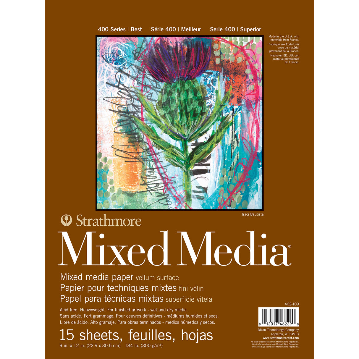 Strathmore Mixed Media Paper Pad, 400 Series, 15 Sheets, 9 in x 12 in