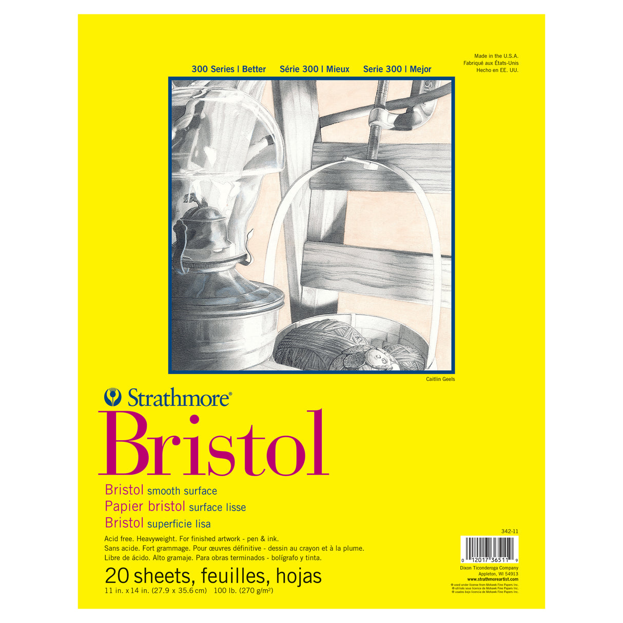 Strathmore Bristol Paper Pad, 300 Series, Tape-Bound, 20 Sheets, Smooth
