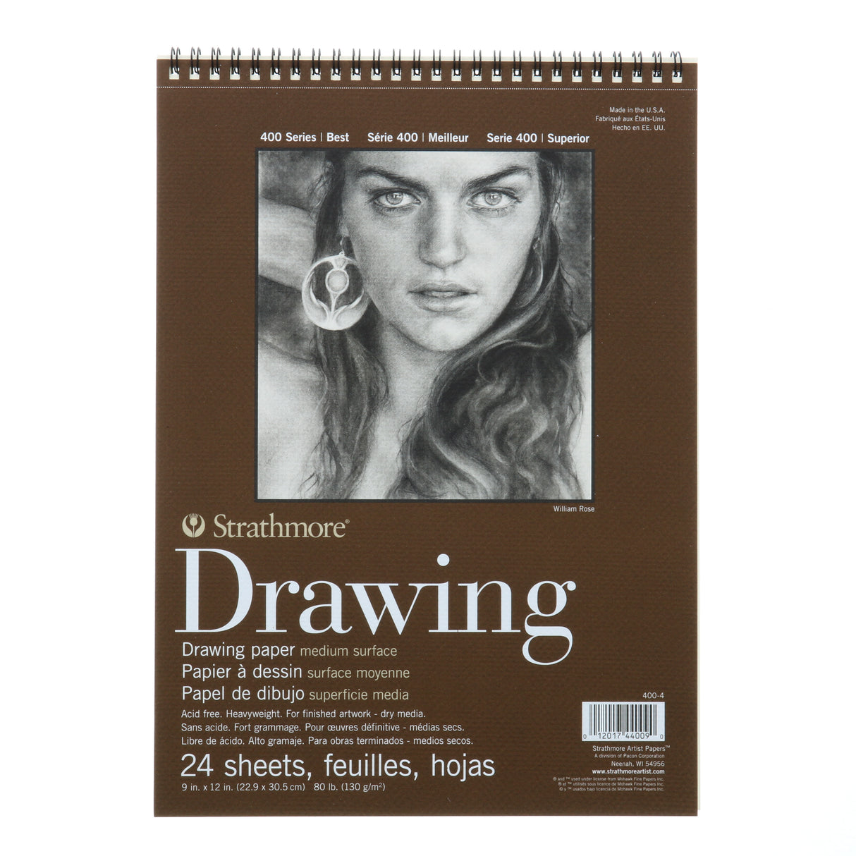 Strathmore Drawing Paper Pad, 400 Series, 24 Sheets, Spiral-Bound, Medium Surface, 9 in x 12 in