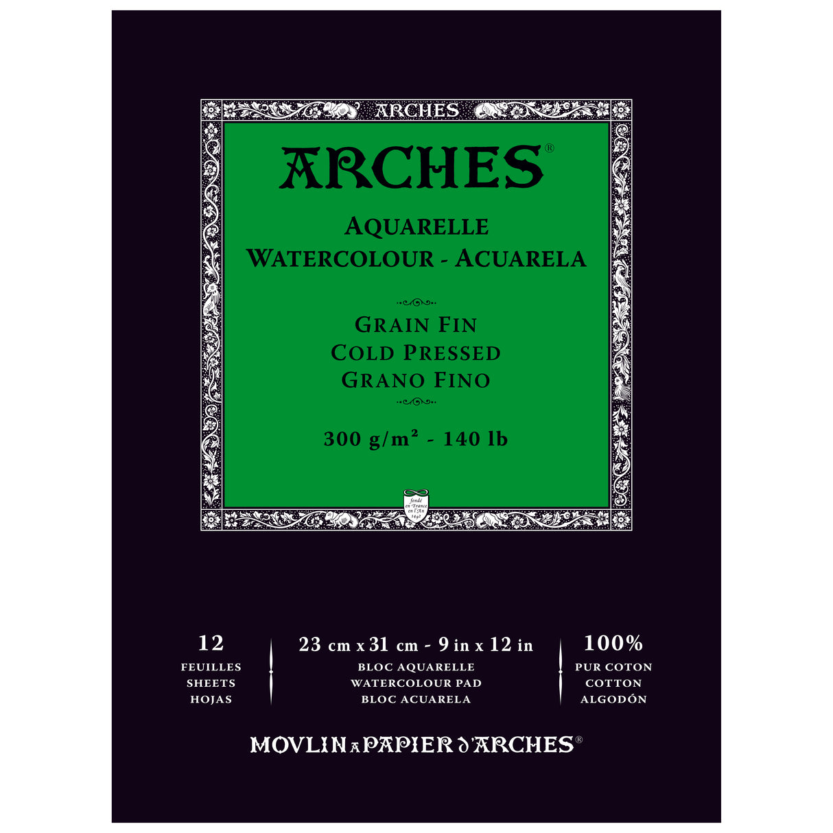 Arches 140 lb. Watercolor Pad, Cotton, Cold-Pressed, 9 in x 12 in