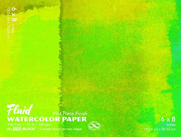 Global Art Fluid Watercolor Paper Block, Hot-Press, 6 in x 8 in 15 Sheets/Pad