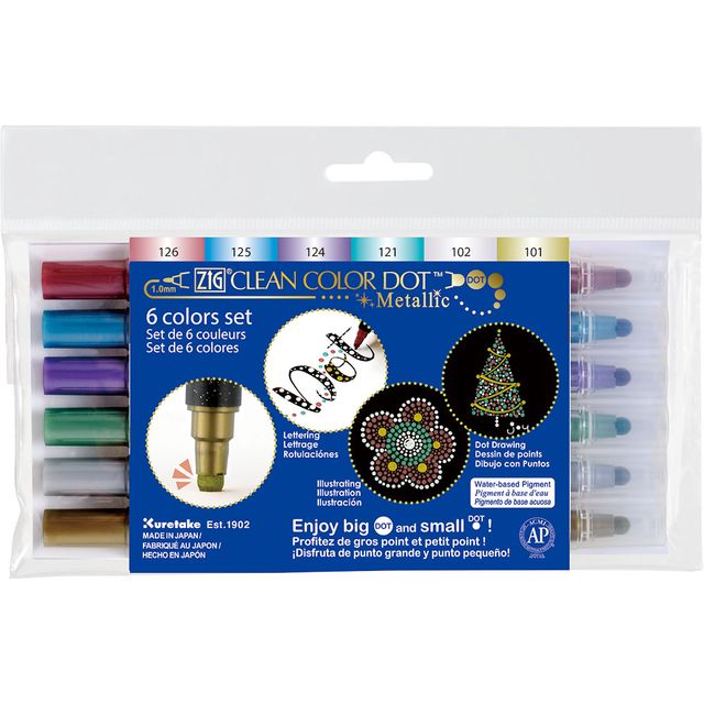 Zig Clean Color Dot Set, 6 metallic colors