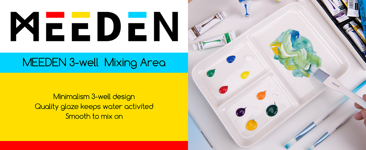 MEEDEN Ceramic Artist Paint Palette, Rectangle Porcelain Watercolor Palette, 10'' × 7'' Ceramic Mixing Tray for Gouache, Watercolor, Acrylic Painting