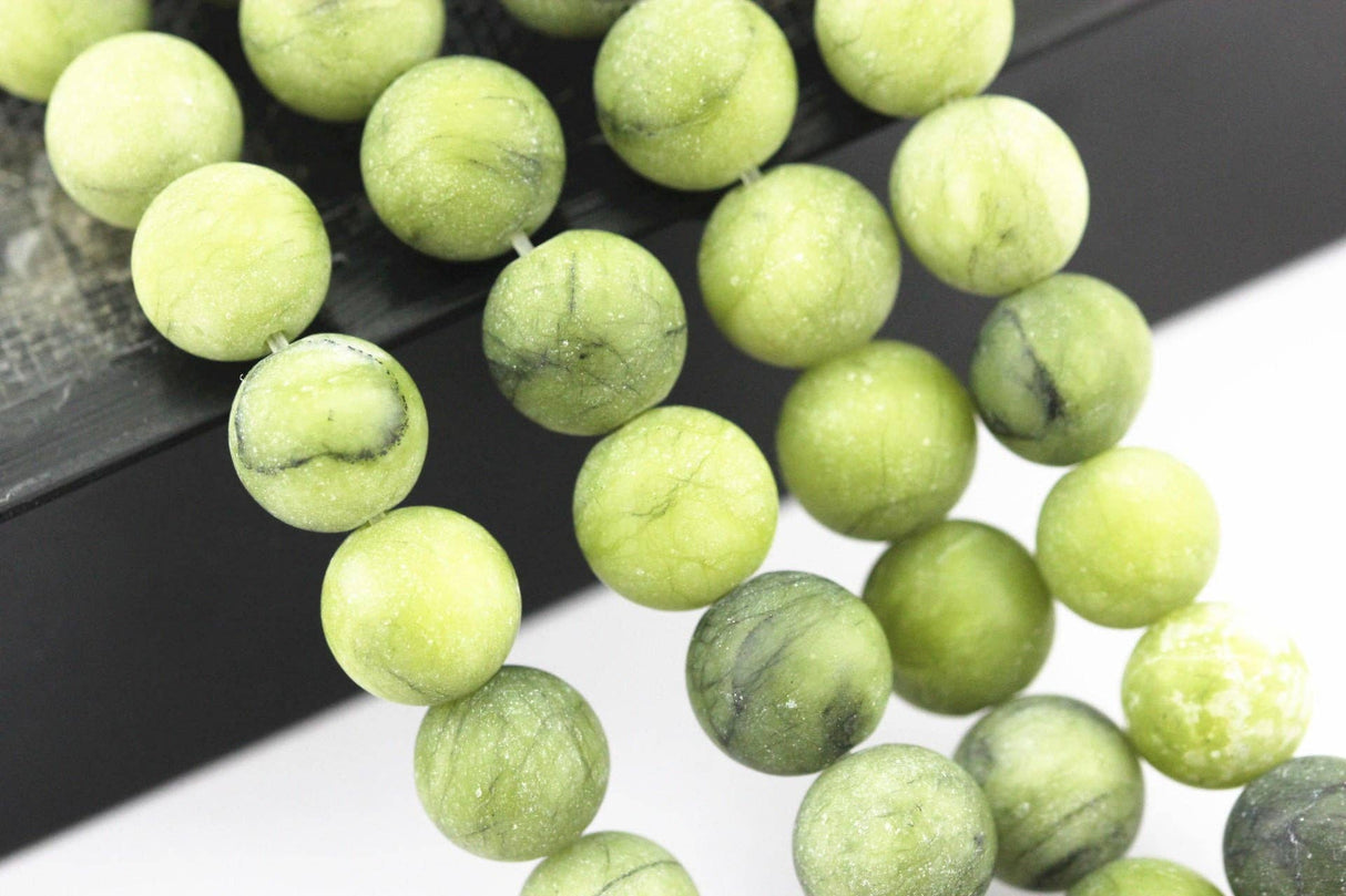 Natural Green Jade Matte Round Beads 8mm 15.5" Strand