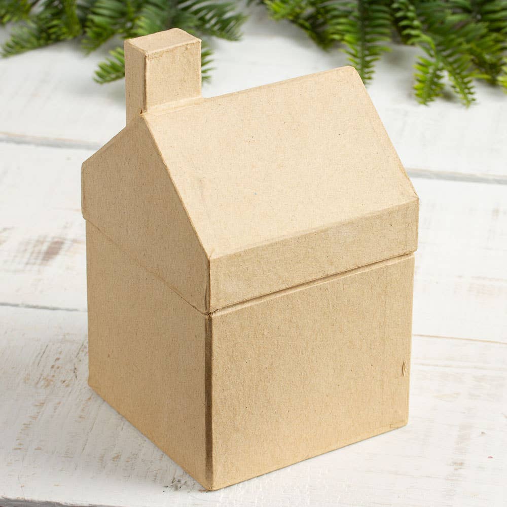 Premade Paper Mache House Gift Box -3-3/4" x 3-3/4" x 6-1/4"